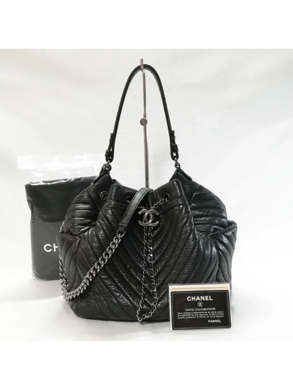Chanel Lambskin Quilted Stitch Drawstring Shoulder